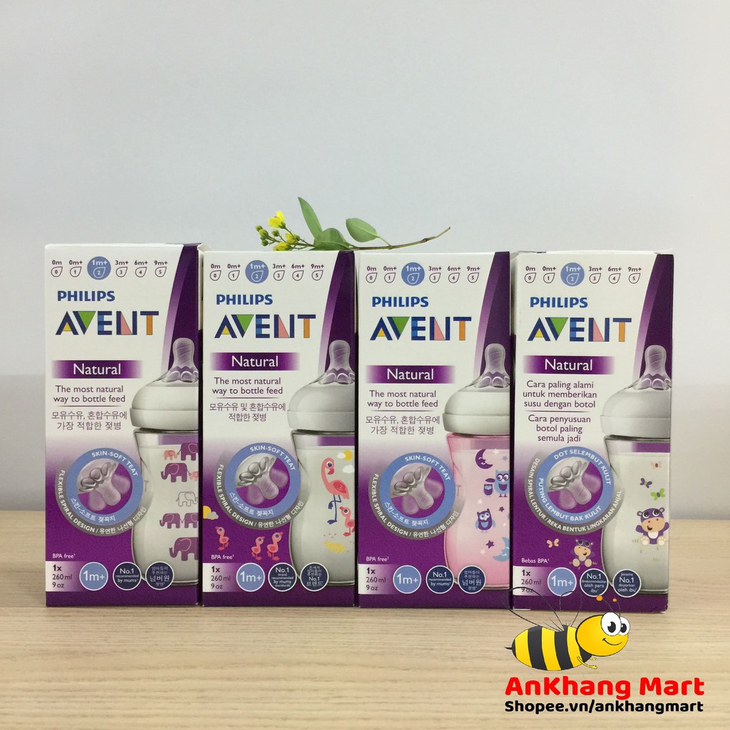 Bình sữa Avent Natural 260ml hoạ tiết