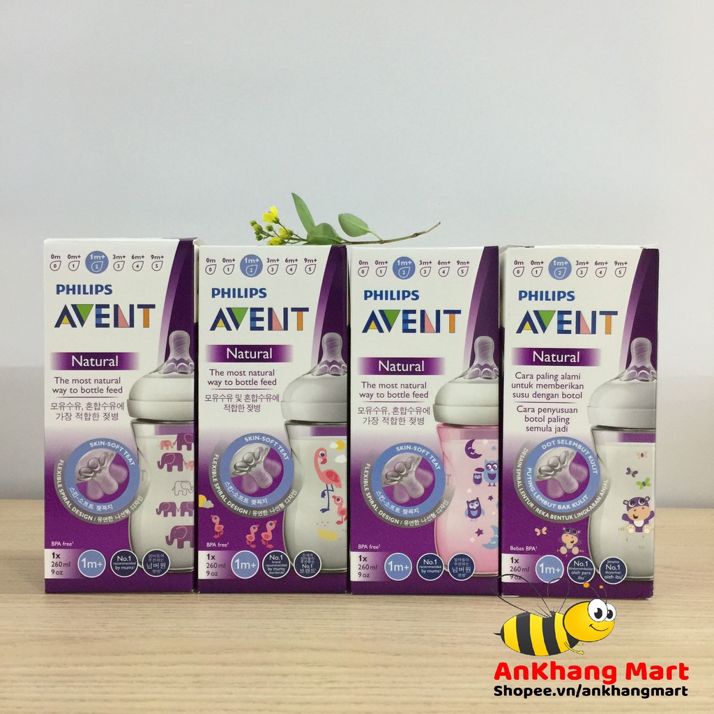 Bình Avent Nautural 260ml Các loại (Núm số 2, 1 tháng+)