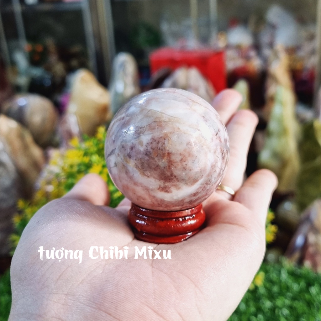 Bi cầu phong thủy đá Serpentine vân ngũ sắc 4.5-5cm cho người mệnh Hỏa và Thổ đá Việt Nam