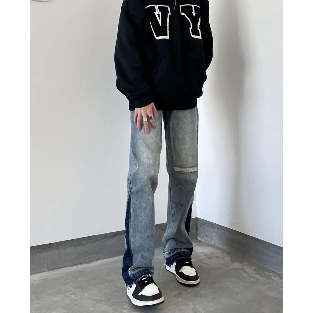 Quần Jeans Dài Ống Rộng Thời Trang Retro Cho Nam