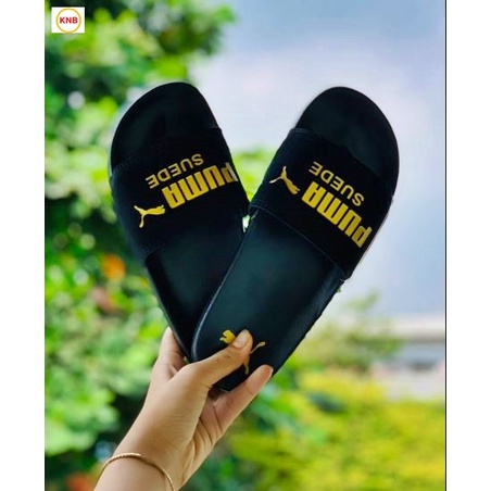 Dép 𝐏𝐔𝐌𝐀 ❤️FREESHIP + Hộp❤️ dép unisex 𝐌𝐋𝐁 quai ngang bóng chày thể thao nam nữ in PUMA da lộn, đế IP bền,màu đen