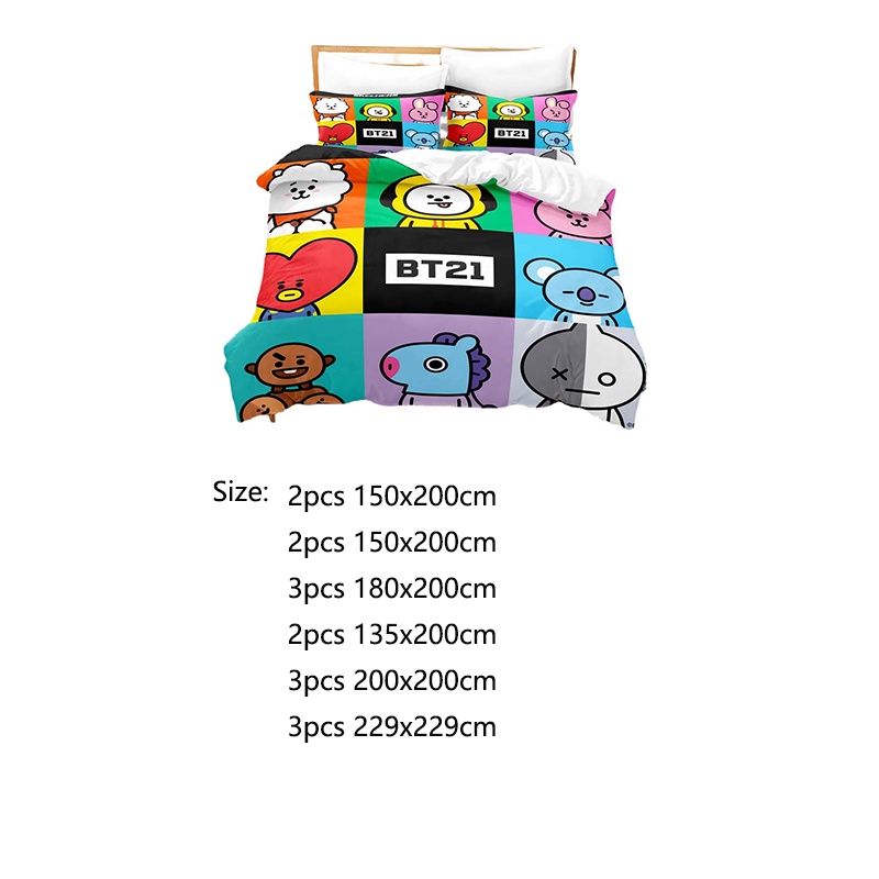 Bangtan Name BT21 BTS Bedding Set Single Twin Three Piece Set Bedroom Fan Gift