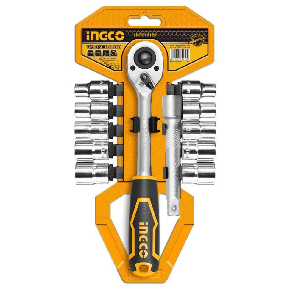 Bộ cờ lê 2 chiều tự động kèm 10 đầu tuýp 1/2" INGCO HKTS12122 bộ cần siết lực 2 chiều thép Cr-V chống rỉ sét, bền cứng