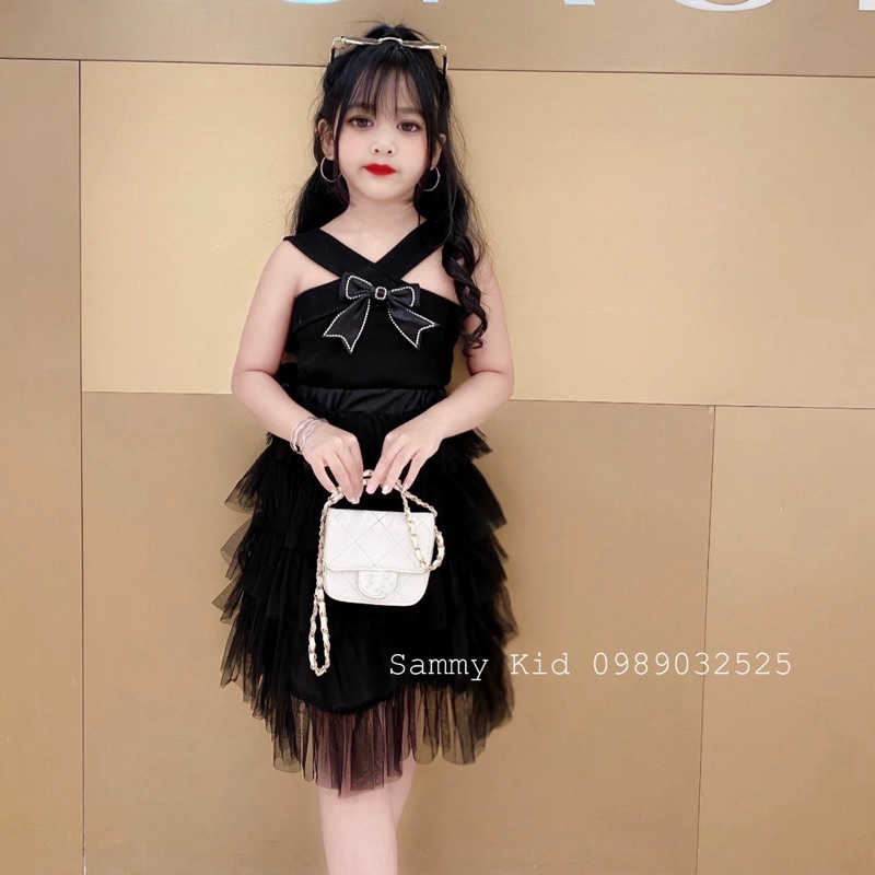 Set áo yếm cổ Nơ đá Chân váy xoè tầng cho bé size đại 16-40kg sang chảnh Nữ tính