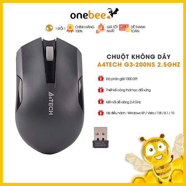 Chuột Không Dây A4Tech G3-200NS 1000 DPI Silent Wireless 2.5GHz - Hàng Chính Hãng