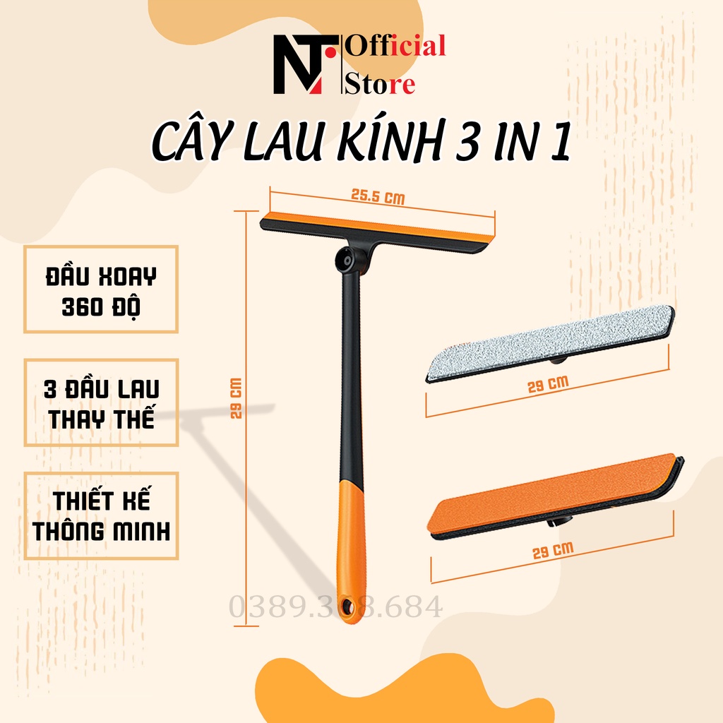 Cây lau kính thông minh 3 trong 1, cây gạt kính cao cấp đầu xoay 360 độ đa năng, tiện lợi - NT Store