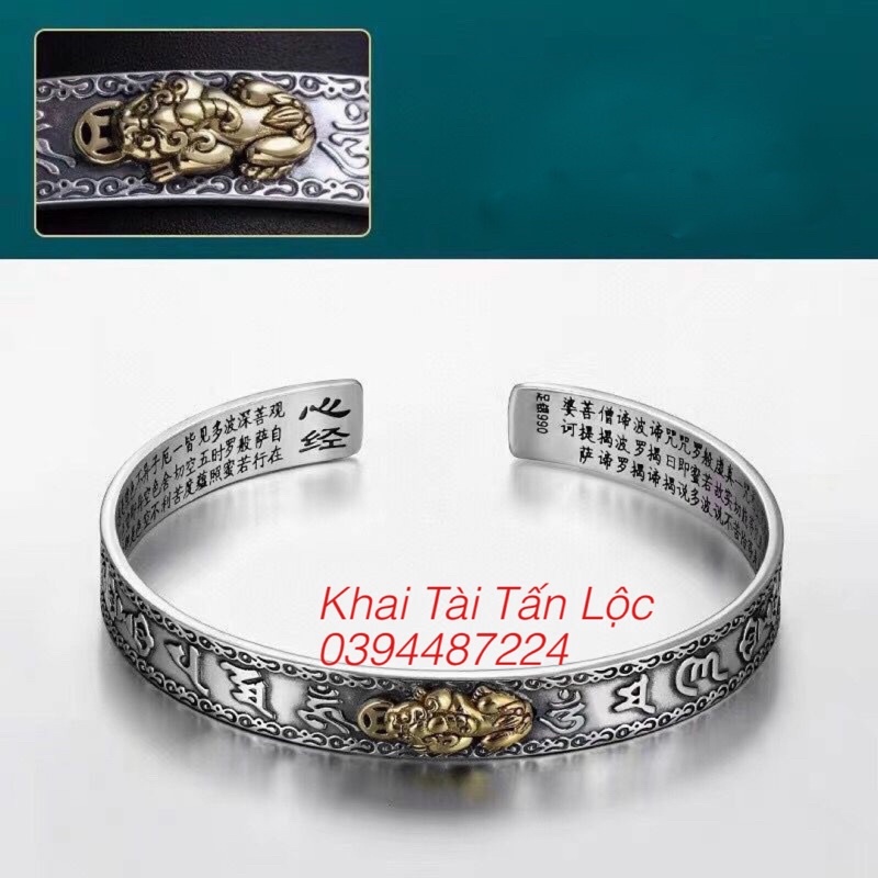 Vòng tay tỳ hưu ôm mani mạ bạc thu hút tài lộc