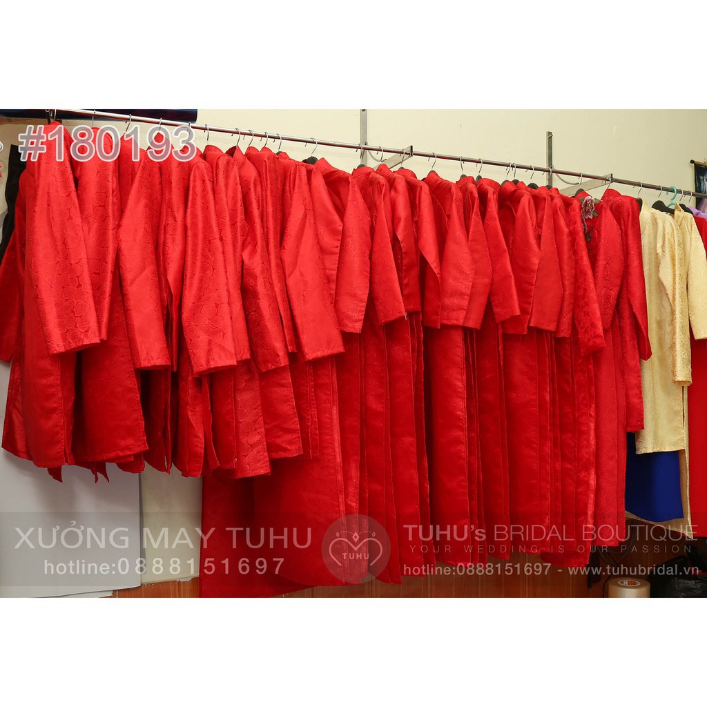 Áo dài cặp đỏ cặp trắng trơn tân lang tân nương kèm mấn và khăn xếp