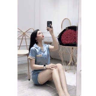 BỘ PIZAMA PHI LỤA QUẦN ĐÙI ÁO CỘC TAY Free size [45-60kg]