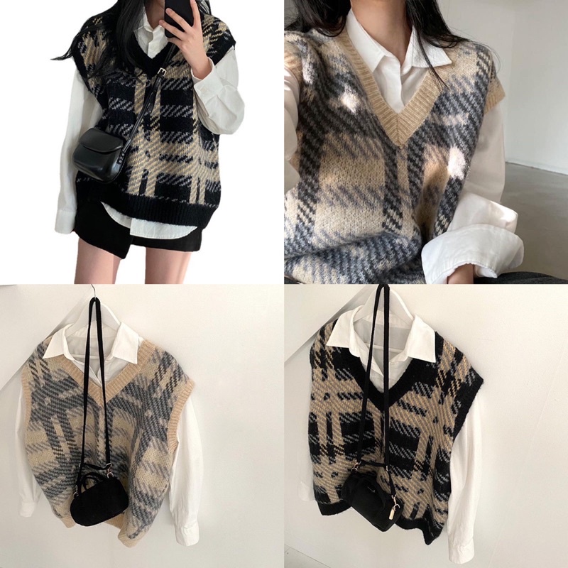 ÁO GILE LEN KẺ CARO FORM VỪA
