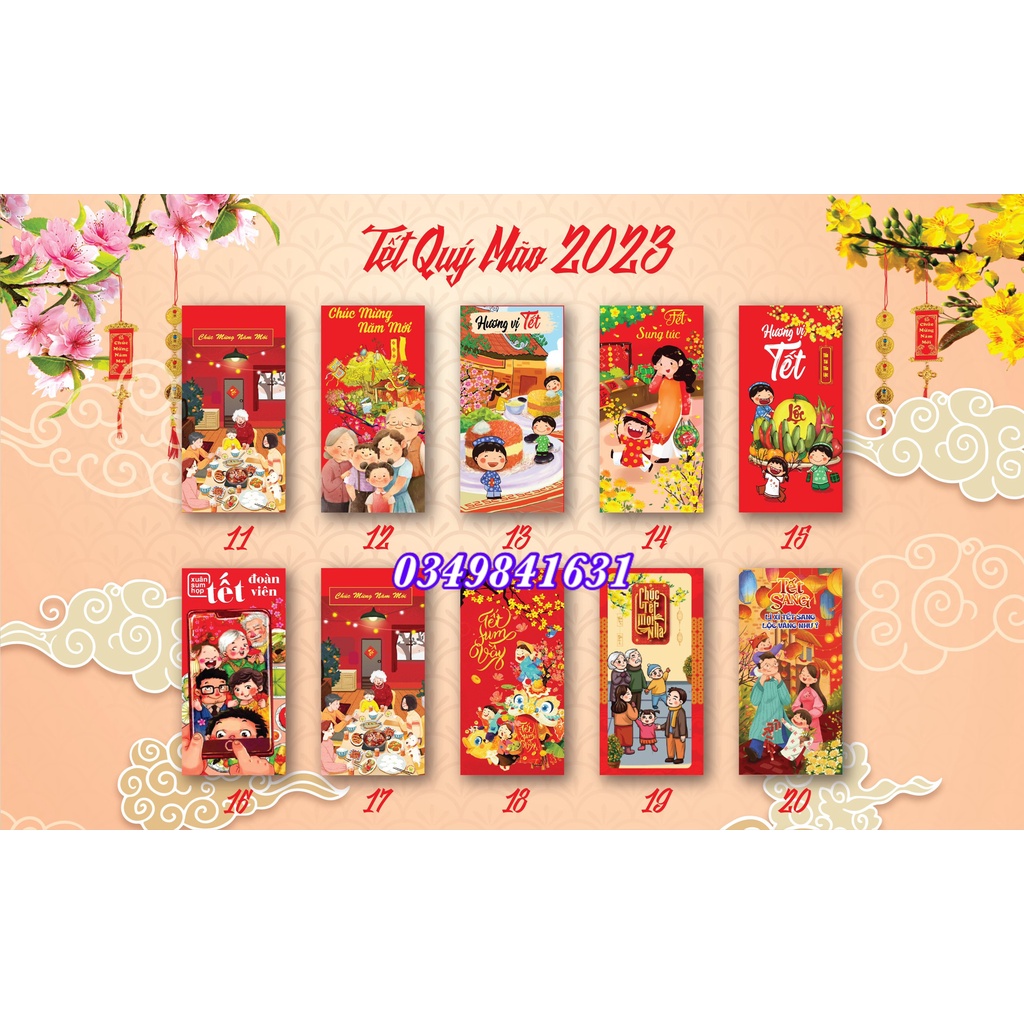 Sỉ 1000 bao lì xì HOT tặng kèm túi ninong giấy in đẹp loại 1