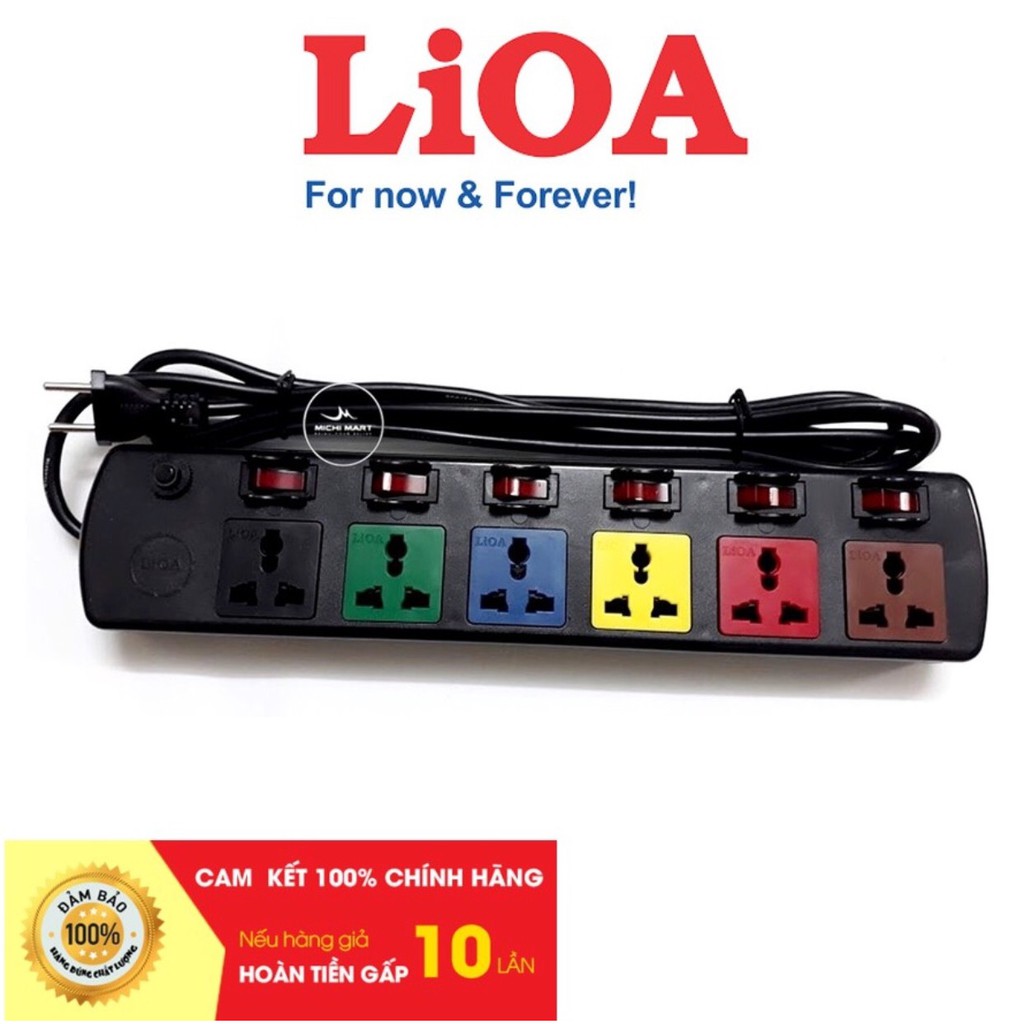 Ổ Cắm Điện LIOA, 6 ổ cắm, 6 Công Tắc, Max ~2200W, Dây Dài 3m