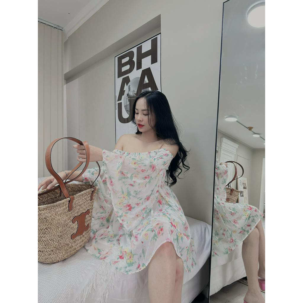 ĐẦM VOAN BẸT VAI HOA BO CHUN TAY PHỒNG