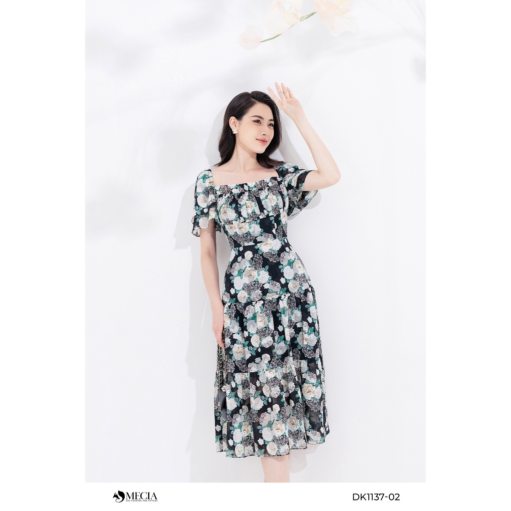 Đầm hoa xòe tầng xếp ly ngực MECIA dịu dàng DK1137