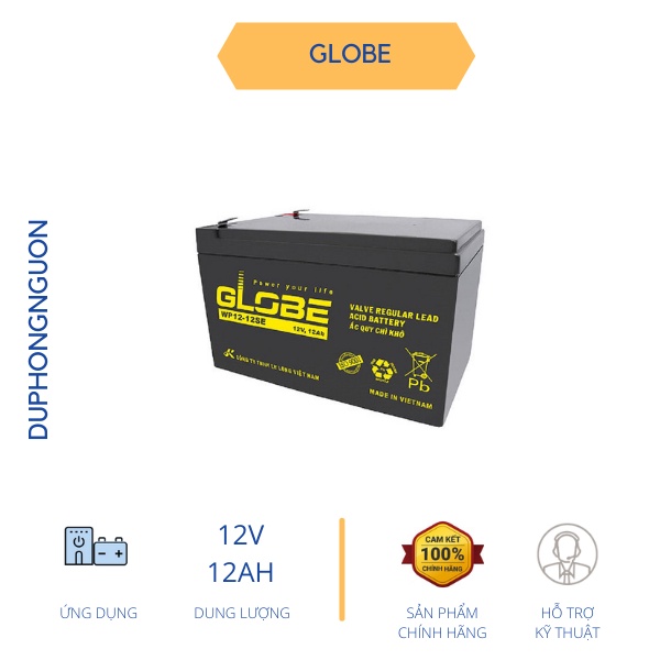 💥Ắc Quy GLOBE 12V 12Ah WP12-12SE - Cho UPS Xe Điện Cửa Cuốn - Hàng Chính Hãng