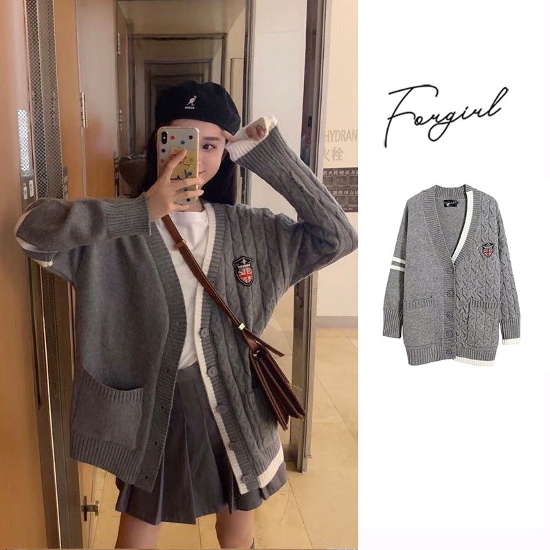 Áo khoác cardigan Forgirl có logo phối viền trắng một bên siêu lạ