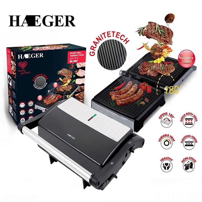 Máy Kẹp Nướng Bánh Mì, Rán Trứng, Nướng Thịt Làm Đồ Ăn Sáng Đa Năng HAEGER 1000W