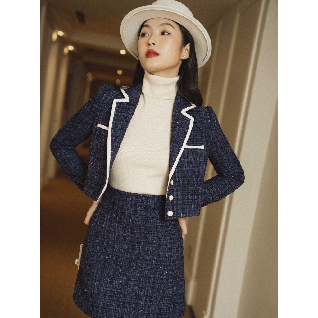 [Mã WABRTL1 giảm 10% đơn 500K] Blazer tweed viền trắng_2AK036XT_Lep'