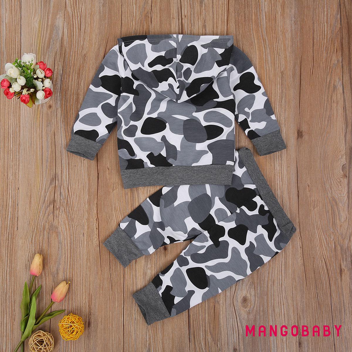 Set Áo Hoodies Có Nón Dài Tay + Quần Dài Lưng Thun Họa Tiết Camo Thời Trang Cho Bé Trai