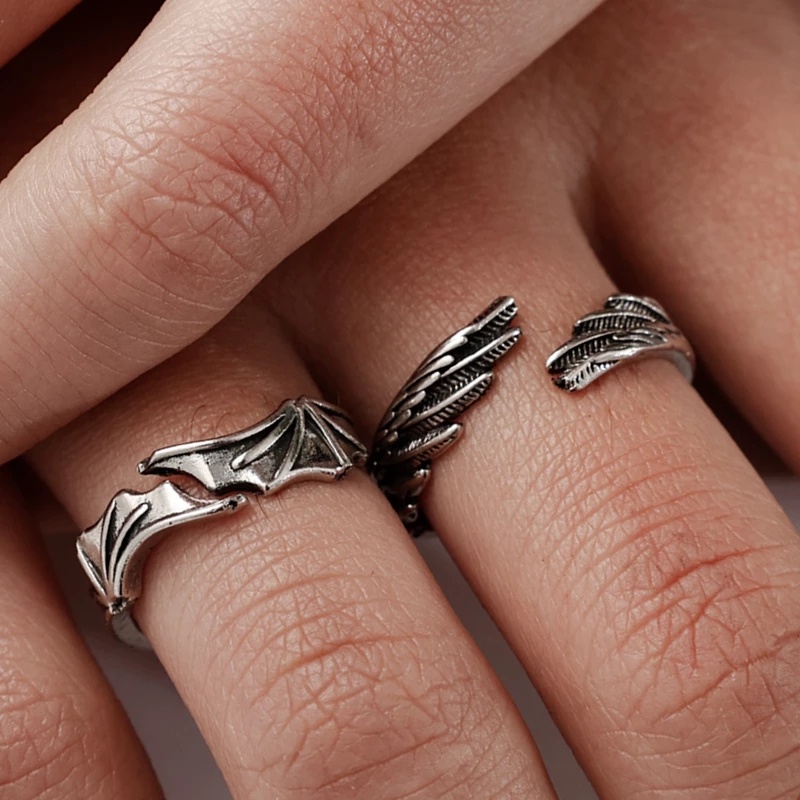 Nhẫn Hở Hình Cánh Thiên Thần / Ác Quỷ Phong Cách Hip Hop Cho Cặp Đôi