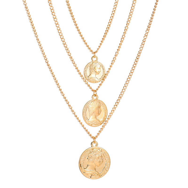 Dây Chuyền Ba Lớp Đính Đồng Xu Phong Cách Bohemian