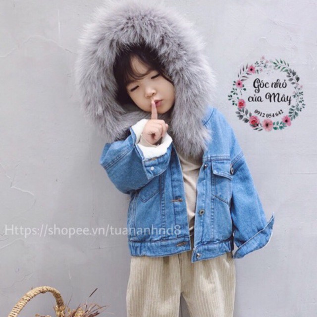 (Order-M) Ulzzang Áo khoác bò mũ lông lót lông cừu KS