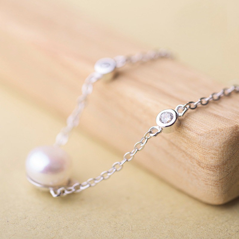 Vòng tay bằng đồng mạ bạc đính ngọc trai hình mèo con dễ thương phong cách harajuku đơn giản dễ phối đồ