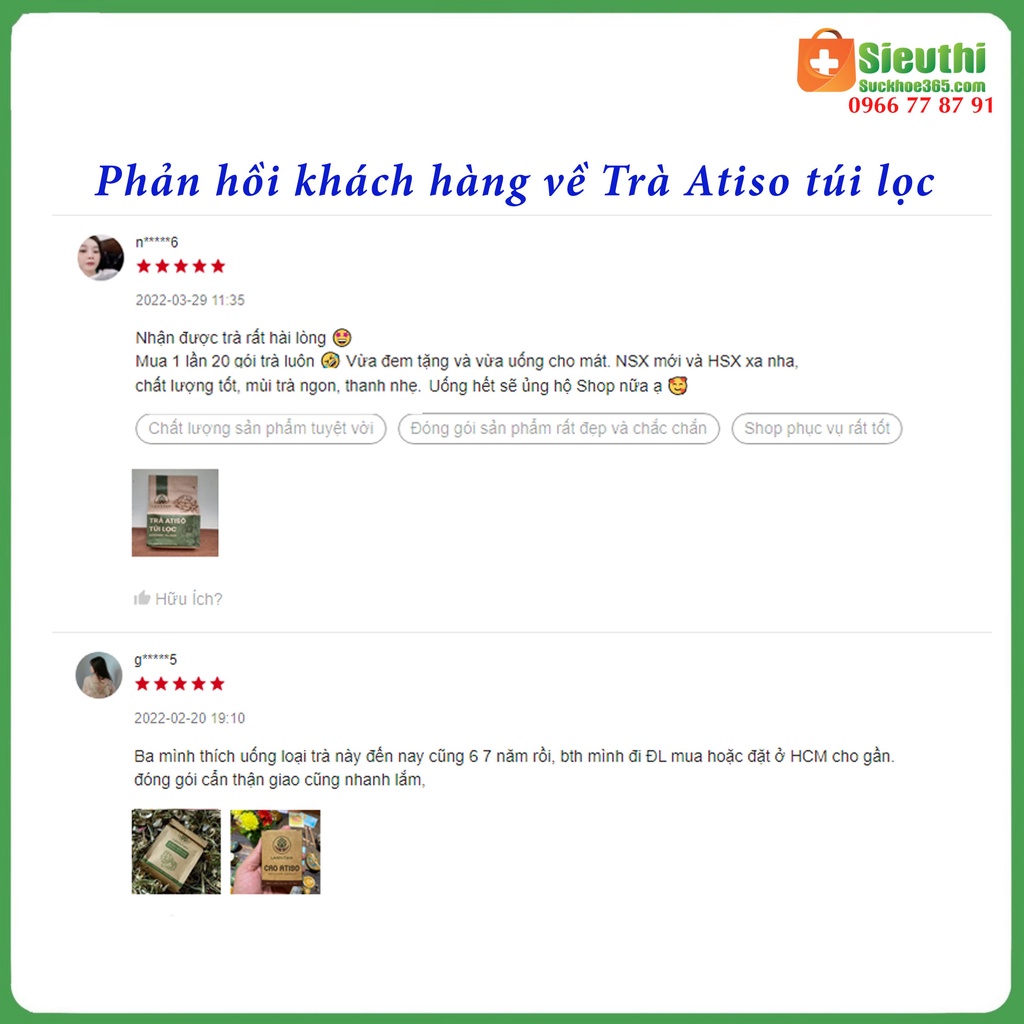 Trà Atiso túi lọc hữu cơ Đà Lạt bịch 40 túi lọc thanh nhiệt, mát gan Siêu Thị Sức Khoẻ 365