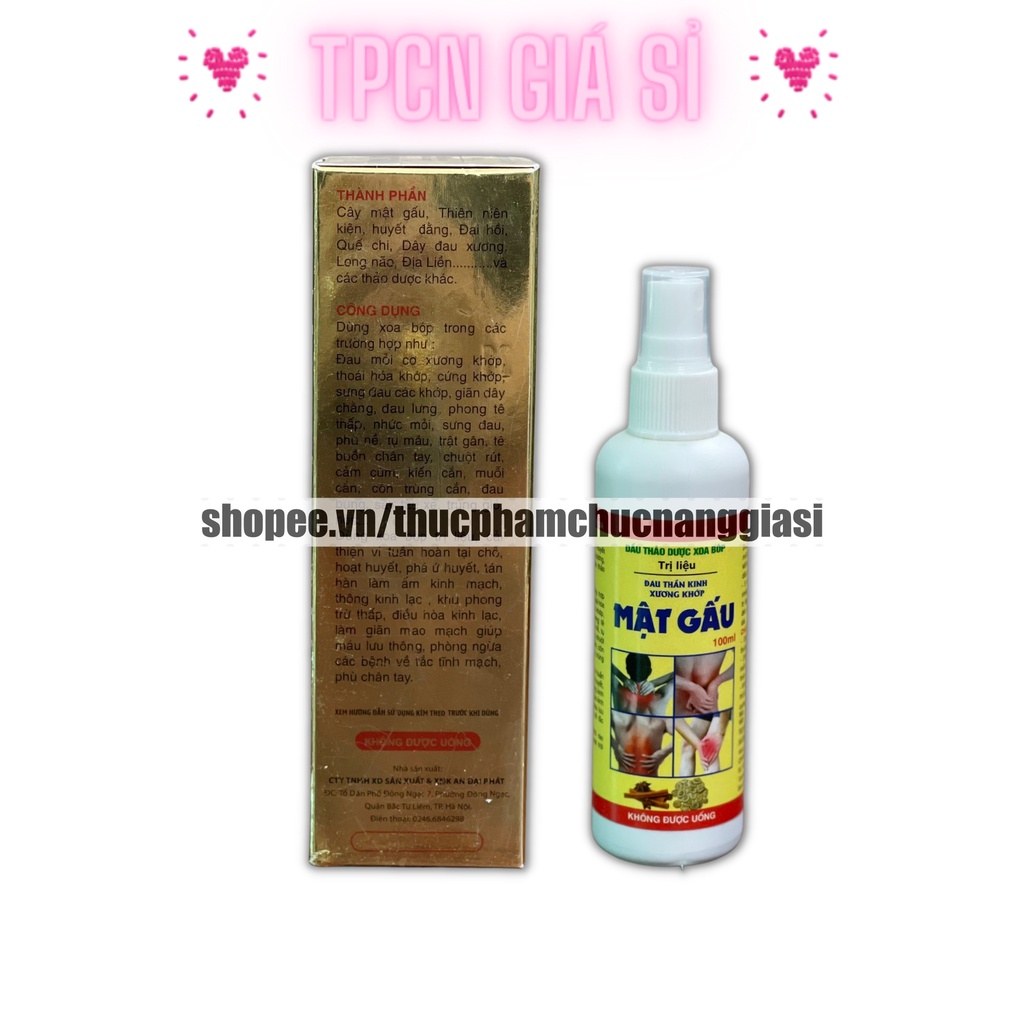 [Xả hàng ] Dầu xoa bóp MẬT GÂU giảm các đau thần kinh xương khớp – Chai 100ml