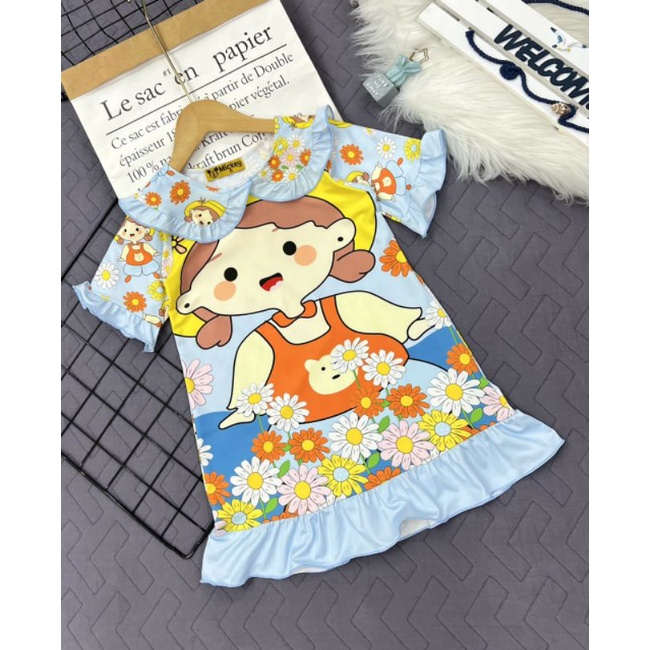 Đầm bé gái thun lạnh in 3D hình siêu dễ thương từ 9 đến 40 ký - Váy đầm bé gái