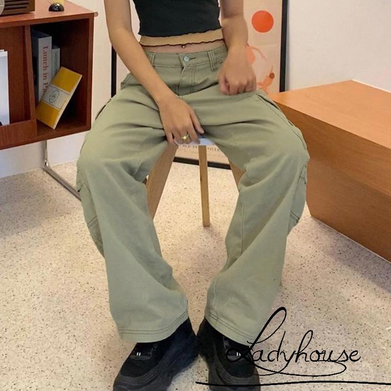 Quần Jean Dài Dáng Rộng Nhiều Túi Màu Sắc Thời Trang Cho Nữ