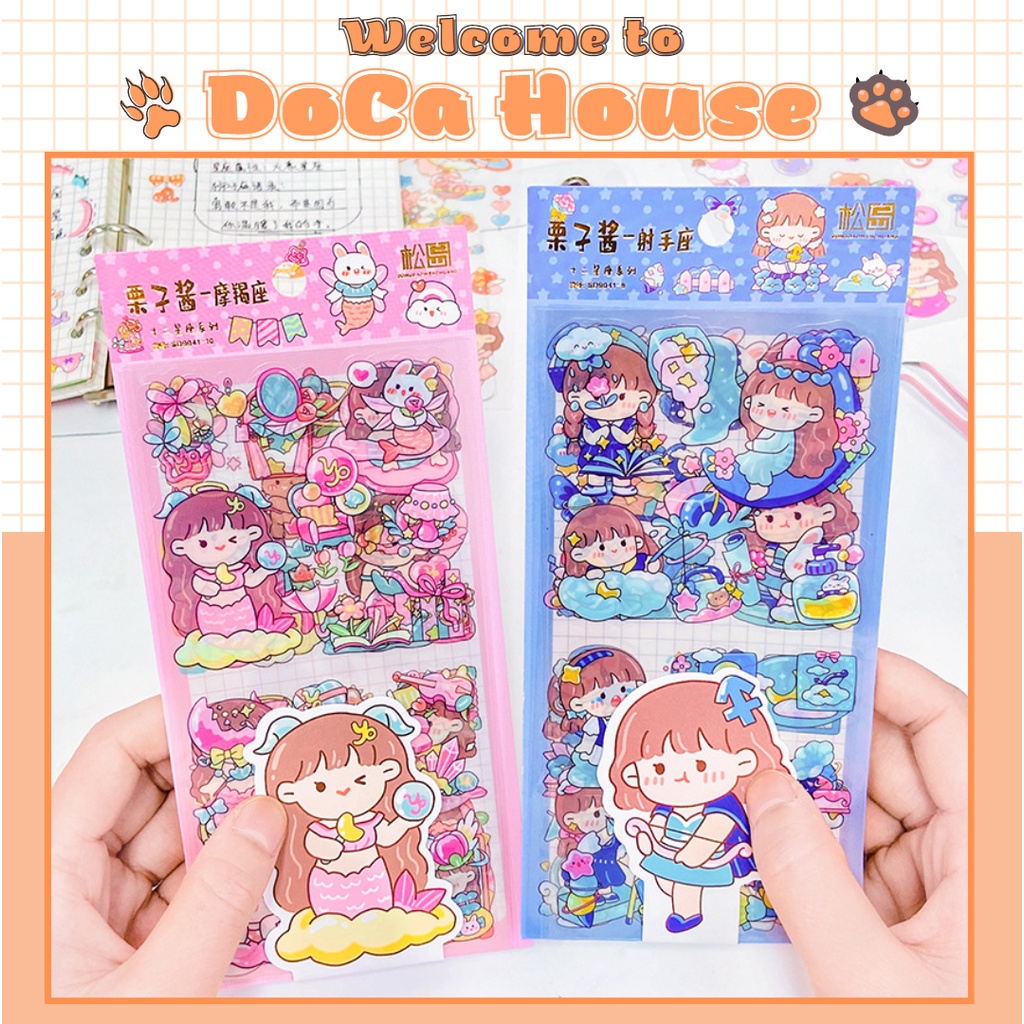 Set 5 Tấm Sticker Chủ Đề 12 Cung Hoàng Đạo Dễ Thương Trang Trí Sổ Tay, Đồ Dùng, Album