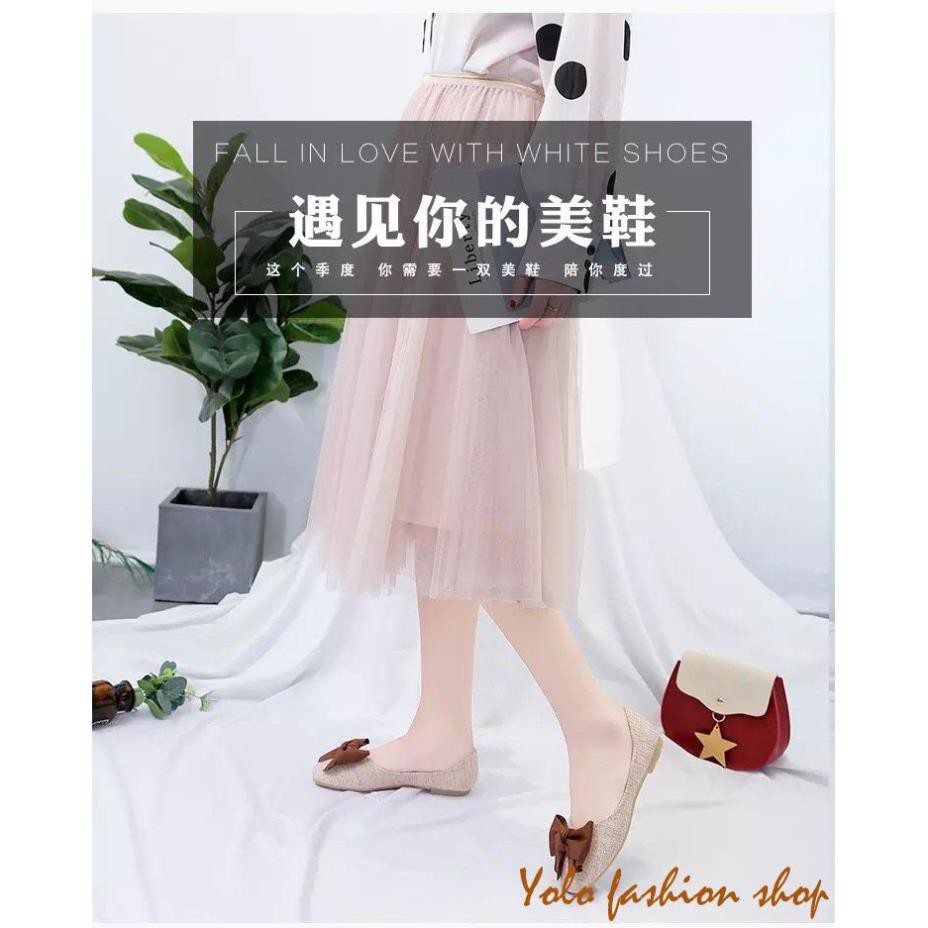 Giày bệt búp bê nữ vải dạ thắt nơ xinh xắn - B12 | BigBuy360 - bigbuy360.vn