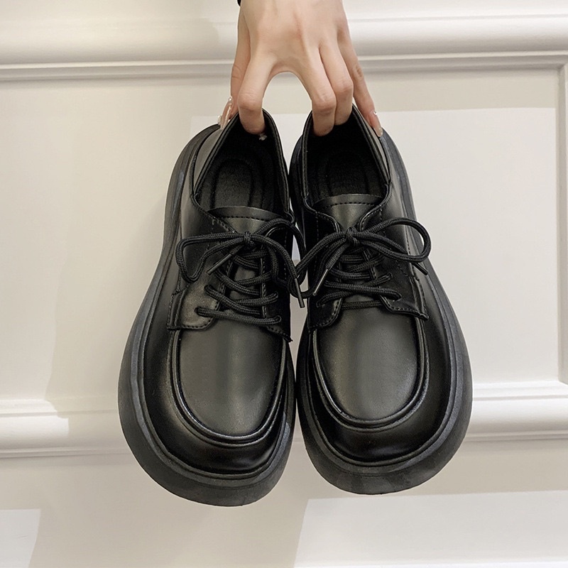 [Hàng sẵn⚡️Ảnh thật] Giày da độn đế 5cm phong cách Retro Pháp HRT250