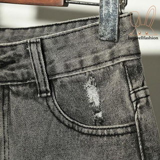 Quần Short Jean Rách Cạp Cao Cho Nữ