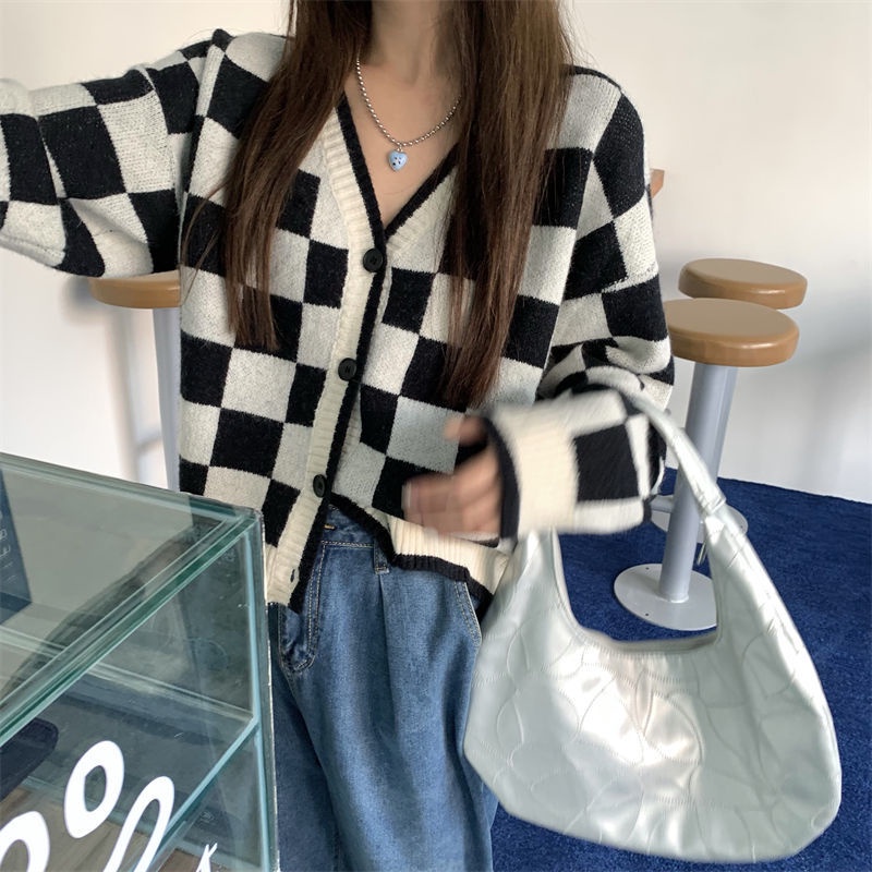 Áo Khoác cardigan Dệt Kim Tay Dài Cổ Chữ V Dáng Rộng Phong Cách Hàn Quốc Dành Cho Nữ