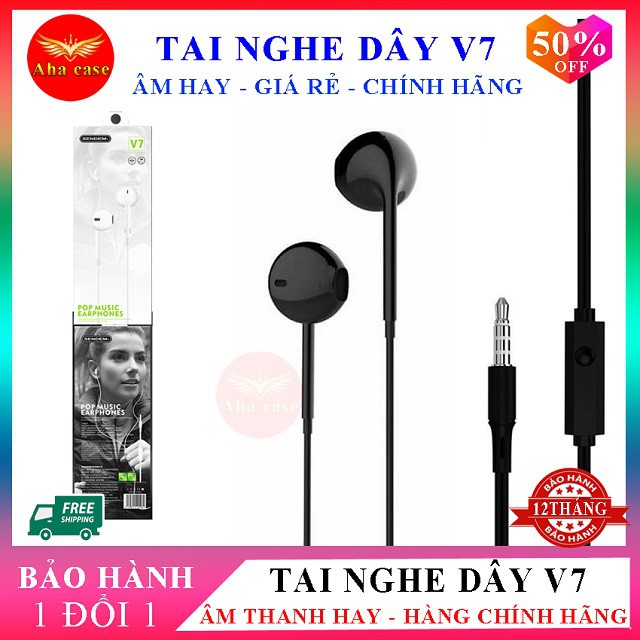 [Free Ship] Tai nghe dây V7 Chính hãng SD Design Âm thanh Siêu ấm, tai nghe điện thoại  có mic, Aha Case