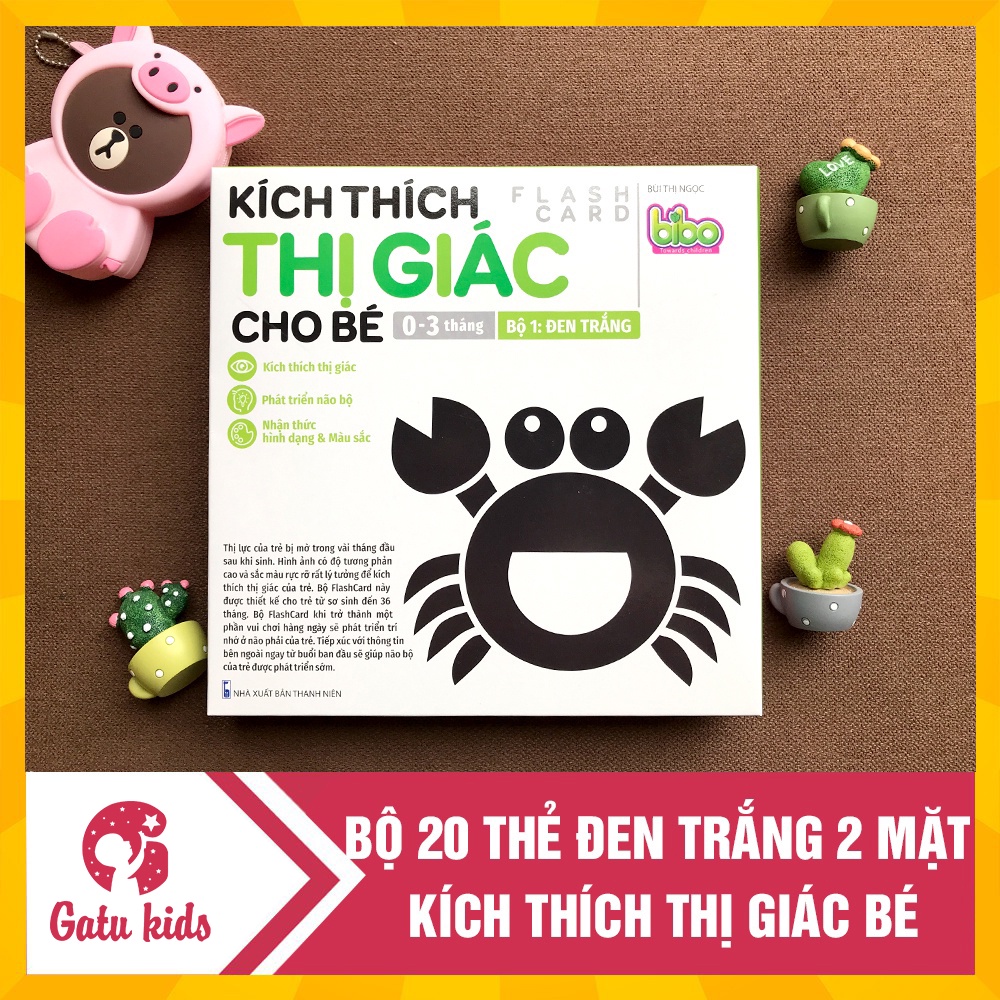Bộ 20 thẻ kích thích thị giác cho trẻ sơ sinh từ 0-3 tháng | Bộ đen trắng | Khổ 21x21cm chống thấm nước
