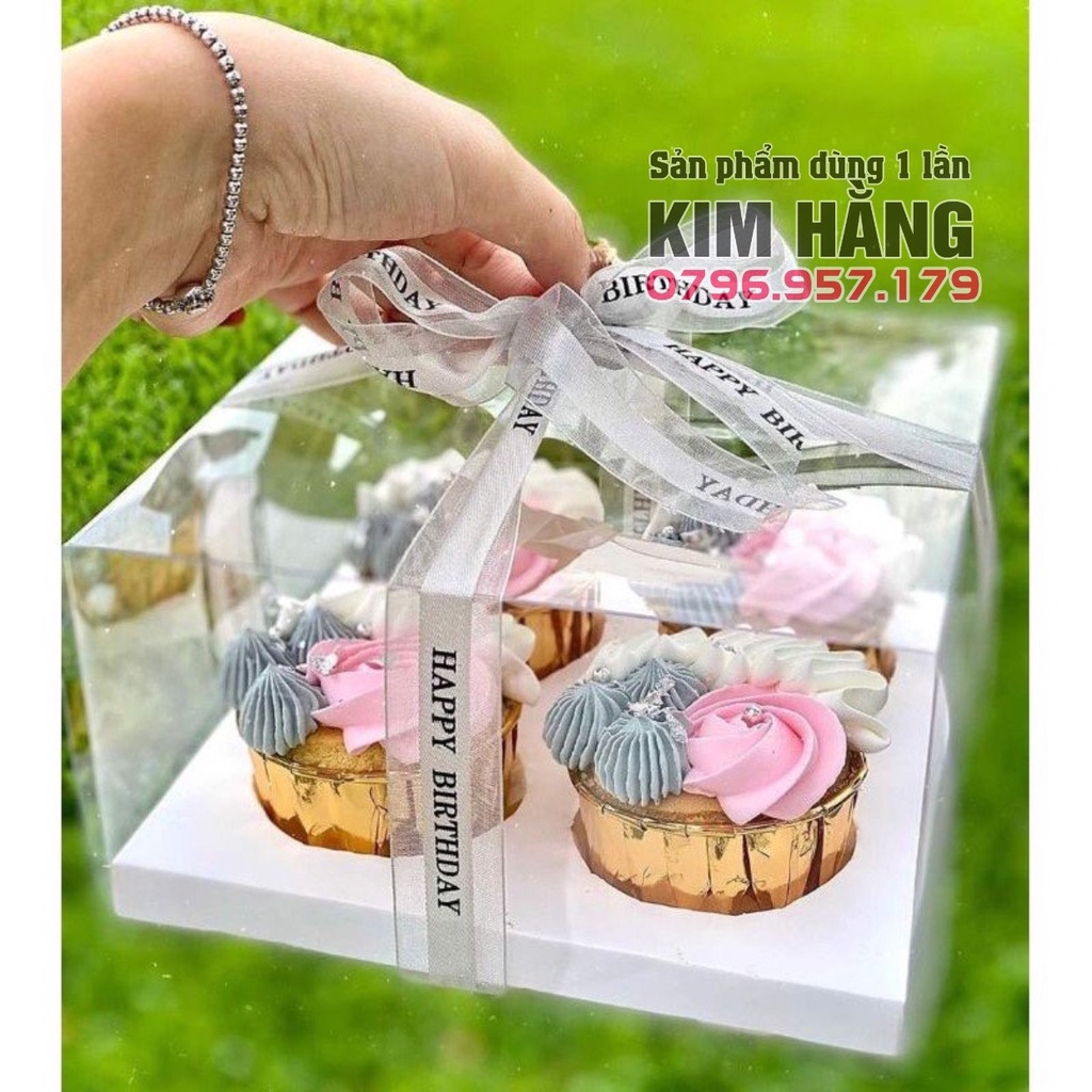Set 10 hộp mica trong 4 ô cupcake , hộp mica trong đựng bánh cupcake