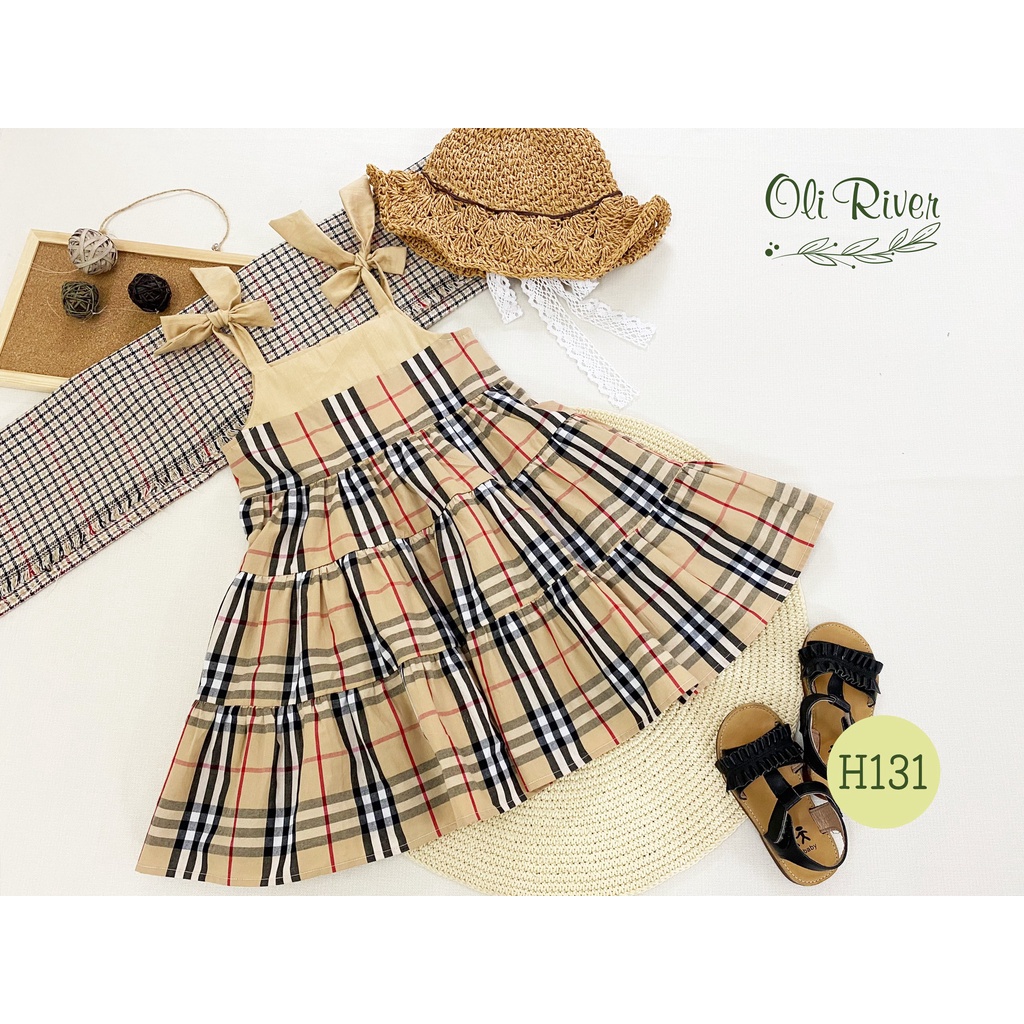 Váy đầm bé gái buberry to phối nâu oli river H131