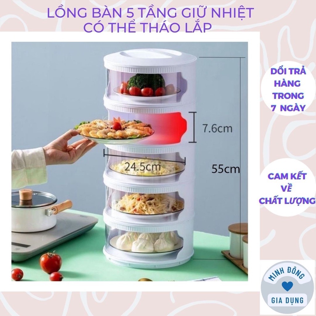 Lồng bàn giữ nhiệt 5 tầng thông minh nhiều tầng gấp gọn, Hộp bảo quản thực phẩm chống bụi côn trùng tiện dụng