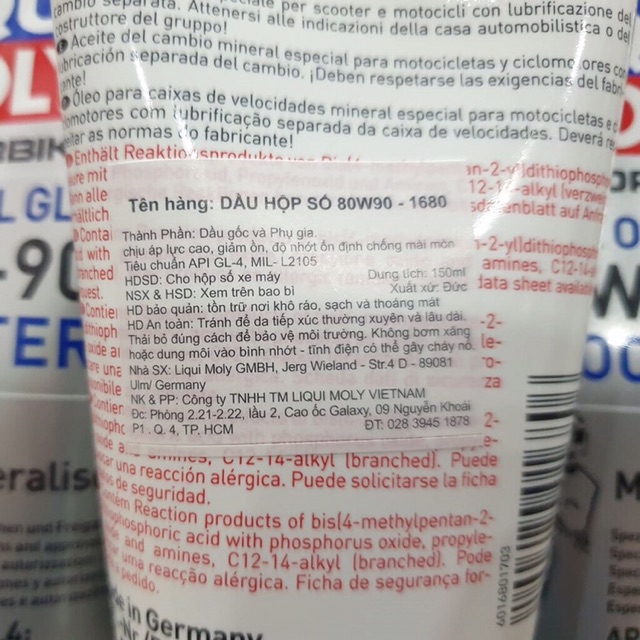 Nhớt Láp - Hộp Số Xe Tay Ga Liqui Moly Motorbike Gear Oil GL4 80W-90 Scooter 1680 150ml