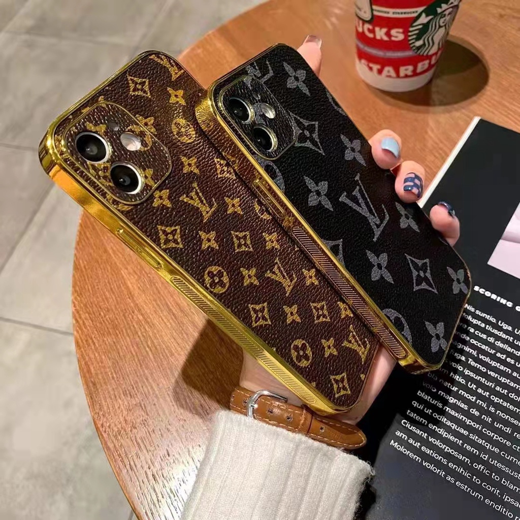 Ốp Điện Thoại Da Viền Thẳng Mạ Điện Sang Trọng Cho iPhone 14 13 12 11 Pro Max XS XR X 8 7 Plus