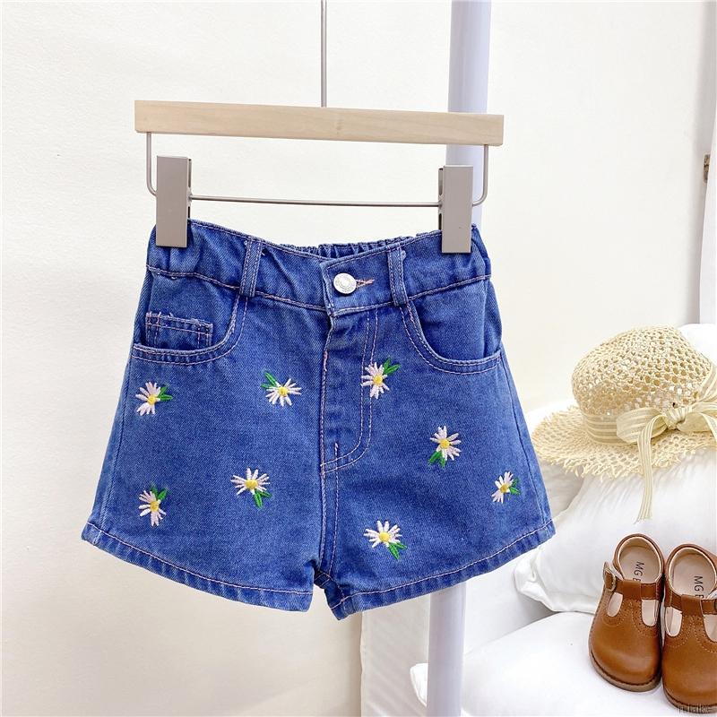 Quần Short Denim Lưng Thun Thêu Hoa Cúc Thời Trang Dành Cho Nữ