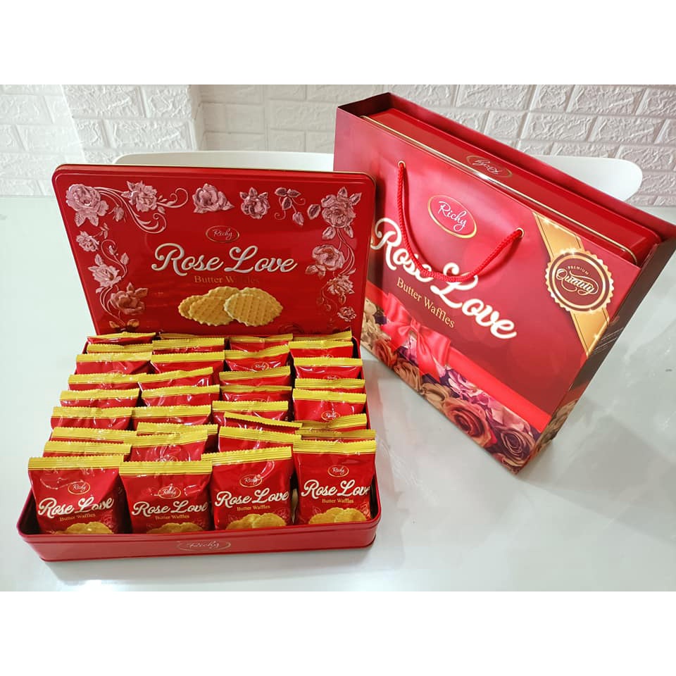 Bánh quy bơ trứng Rose Love Richy hộp thiếc 510gr