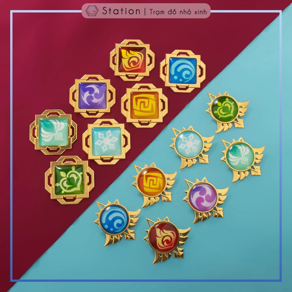 Pin cài áo Vision nguyên tố Thảo Phong Lôi Băng Thủy Hỏa Nham 3 nước Mondstadt Liyue Inazuma Game Genshin Impact - GC465