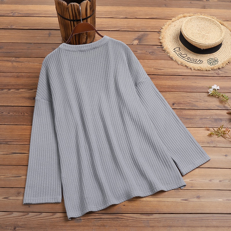 Áo ZANZEA tay dài cổ tròn màu trơn cho nữ