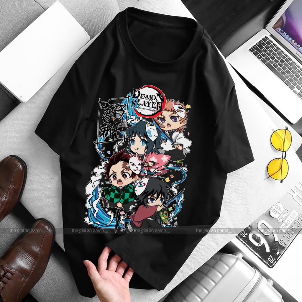 Áo thun thanh gươm diệt quỷ T02 (Đen) Kimetsu No Yaiba Tanjiro Nezuko, áo ainime có size bé cho trẻ em | AoThunGameVn