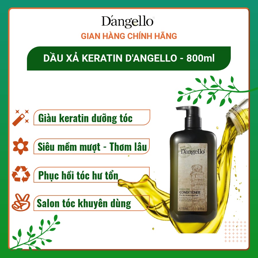 Dầu gội Keratin D'Angello 800ml, Dầu gội xả Keratin siêu mượt tóc, phù hợp với mọi loại tóc | BigBuy360 - bigbuy360.vn