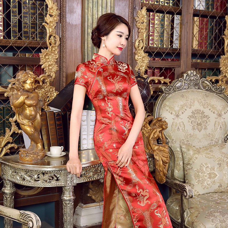 Long Cheongsam Slim Vintage Women Phoenix Dress Tang Suit Plus Size Dresses | BigBuy360 - bigbuy360.vn